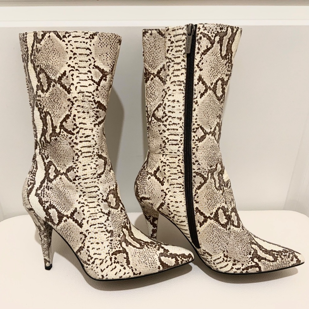 Colin Stuart Snake Print Stiletto Heel Bootie Lea… - image 4